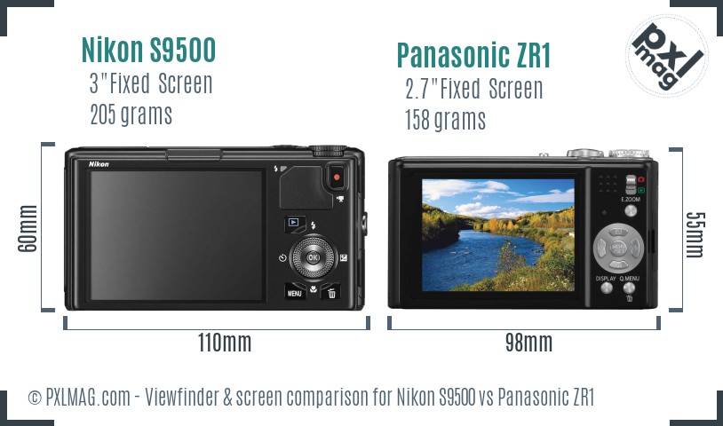 Nikon S9500 vs Panasonic ZR1 Screen and Viewfinder comparison