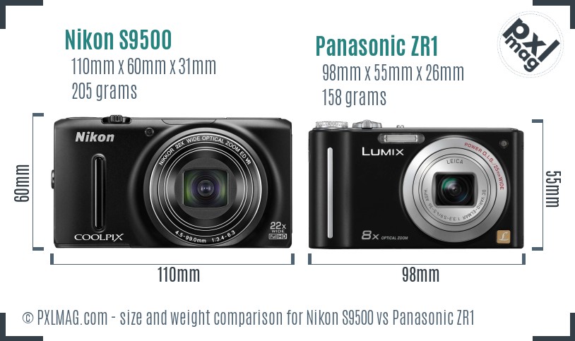 Nikon S9500 vs Panasonic ZR1 size comparison