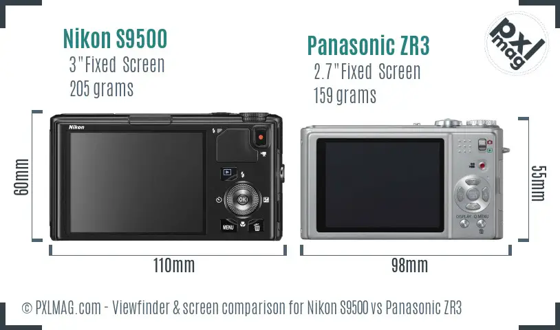 Nikon S9500 vs Panasonic ZR3 Screen and Viewfinder comparison