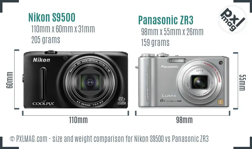 Nikon S9500 vs Panasonic ZR3 size comparison Nikon S9500 vs Panasonic ZR3 size comparison