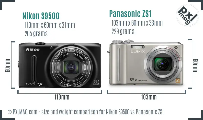 Nikon S9500 vs Panasonic ZS1 size comparison Nikon S9500 vs Panasonic ZS1 size comparison