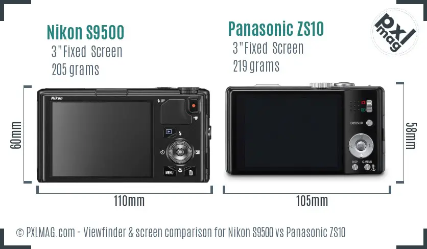 Nikon S9500 vs Panasonic ZS10 Screen and Viewfinder comparison