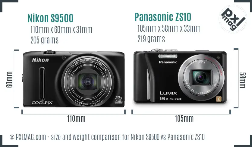 Nikon S9500 vs Panasonic ZS10 size comparison
