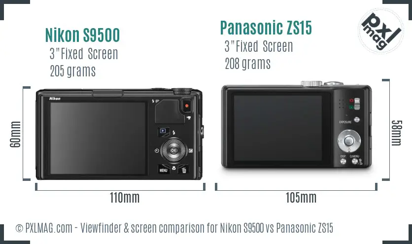 Nikon S9500 vs Panasonic ZS15 Screen and Viewfinder comparison