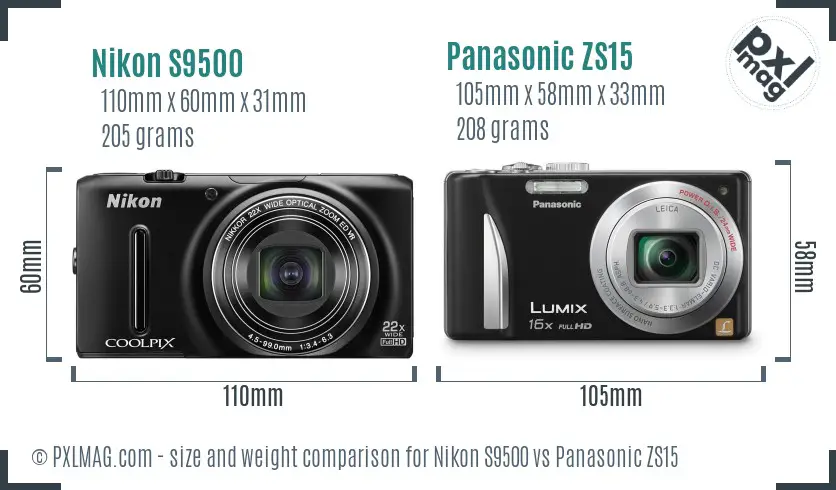 Nikon S9500 vs Panasonic ZS15 size comparison Nikon S9500 vs Panasonic ZS15 size comparison