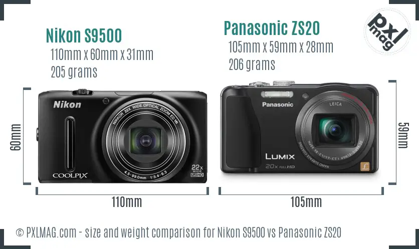 Nikon S9500 vs Panasonic ZS20 size comparison Nikon S9500 vs Panasonic ZS20 size comparison