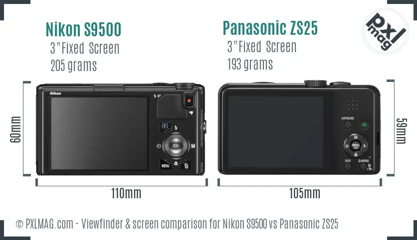 Nikon S9500 vs Panasonic ZS25 Screen and Viewfinder comparison