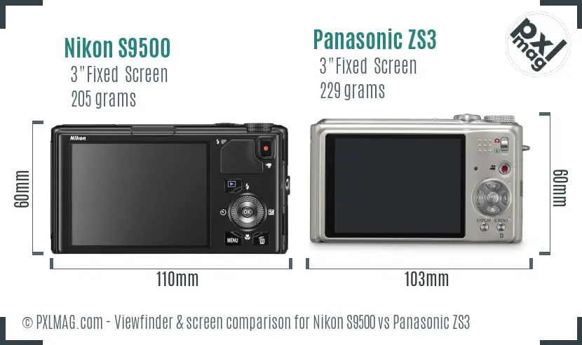 Nikon S9500 vs Panasonic ZS3 Screen and Viewfinder comparison