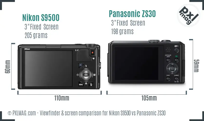 Nikon S9500 vs Panasonic ZS30 Screen and Viewfinder comparison