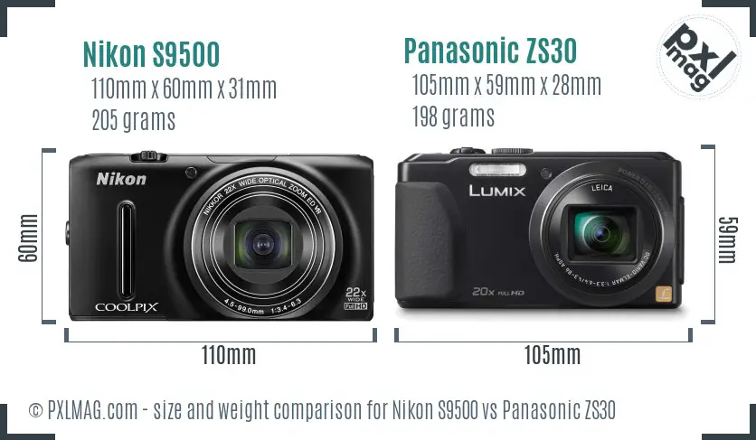 Nikon S9500 vs Panasonic ZS30 size comparison