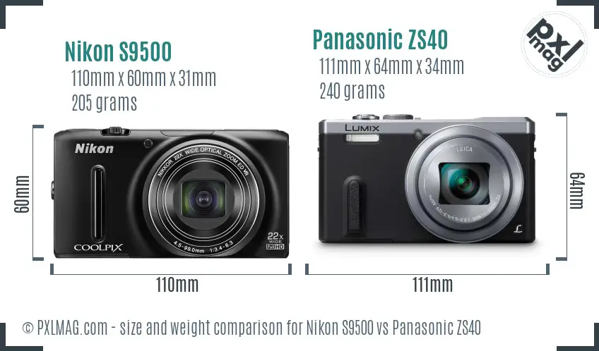 Nikon S9500 vs Panasonic ZS40 size comparison Nikon S9500 vs Panasonic ZS40 size comparison