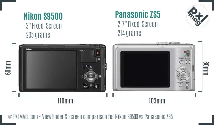 Nikon S9500 vs Panasonic ZS5 Screen and Viewfinder comparison Nikon S9500 vs Panasonic ZS5 Screen and Viewfinder comparison