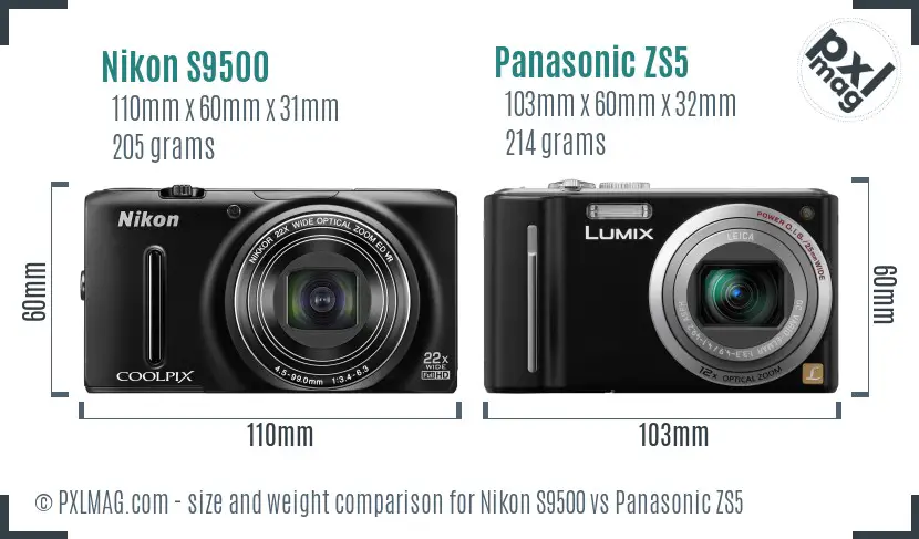Nikon S9500 vs Panasonic ZS5 size comparison Nikon S9500 vs Panasonic ZS5 size comparison