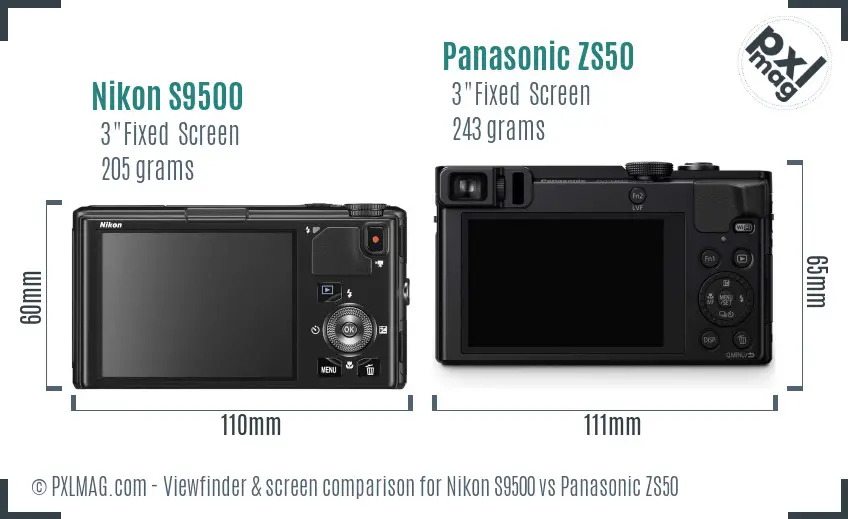 Nikon S9500 vs Panasonic ZS50 Screen and Viewfinder comparison