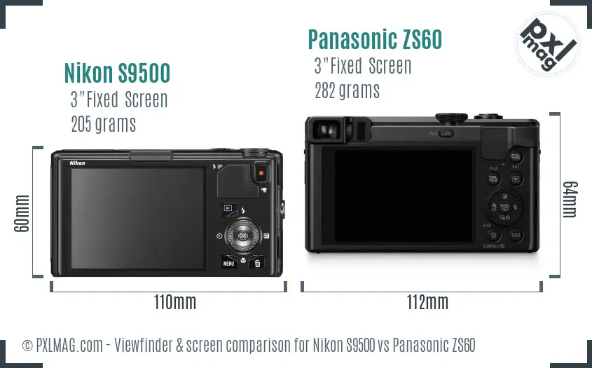 Nikon S9500 vs Panasonic ZS60 Screen and Viewfinder comparison