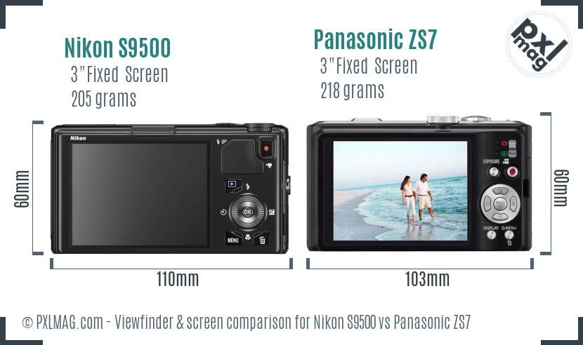 Nikon S9500 vs Panasonic ZS7 Screen and Viewfinder comparison