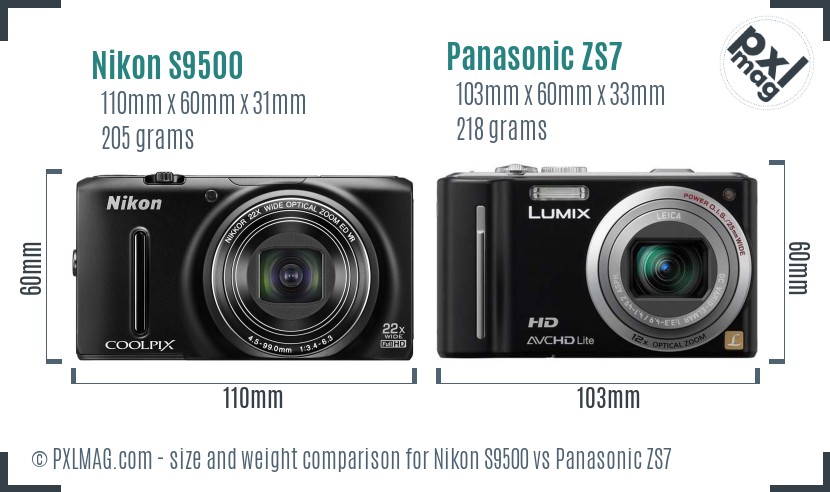 Nikon S9500 vs Panasonic ZS7 size comparison