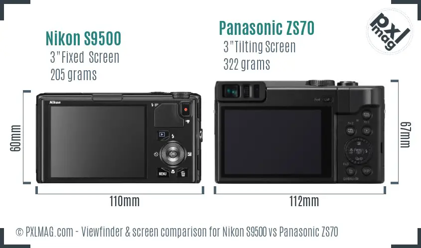 Nikon S9500 vs Panasonic ZS70 Screen and Viewfinder comparison
