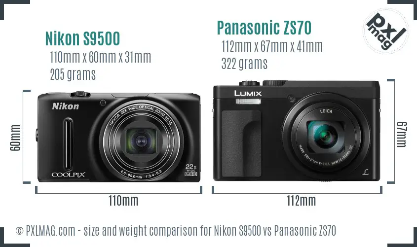 Nikon S9500 vs Panasonic ZS70 size comparison