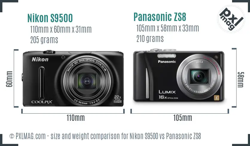Nikon S9500 vs Panasonic ZS8 size comparison Nikon S9500 vs Panasonic ZS8 size comparison