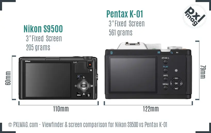 Nikon S9500 vs Pentax K-01 Screen and Viewfinder comparison Nikon S9500 vs Pentax K-01 Screen and Viewfinder comparison