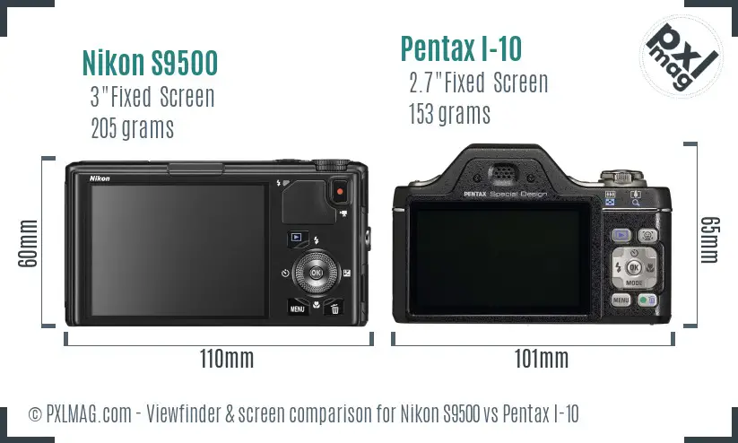 Nikon S9500 vs Pentax I-10 Screen and Viewfinder comparison Nikon S9500 vs Pentax I-10 Screen and Viewfinder comparison