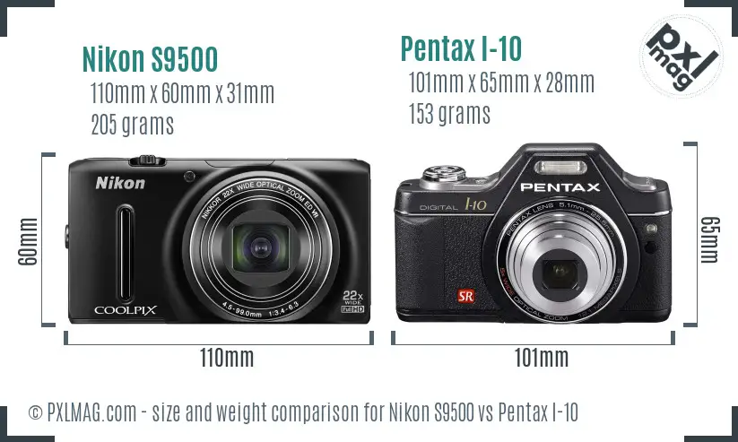 Nikon S9500 vs Pentax I-10 size comparison Nikon S9500 vs Pentax I-10 size comparison