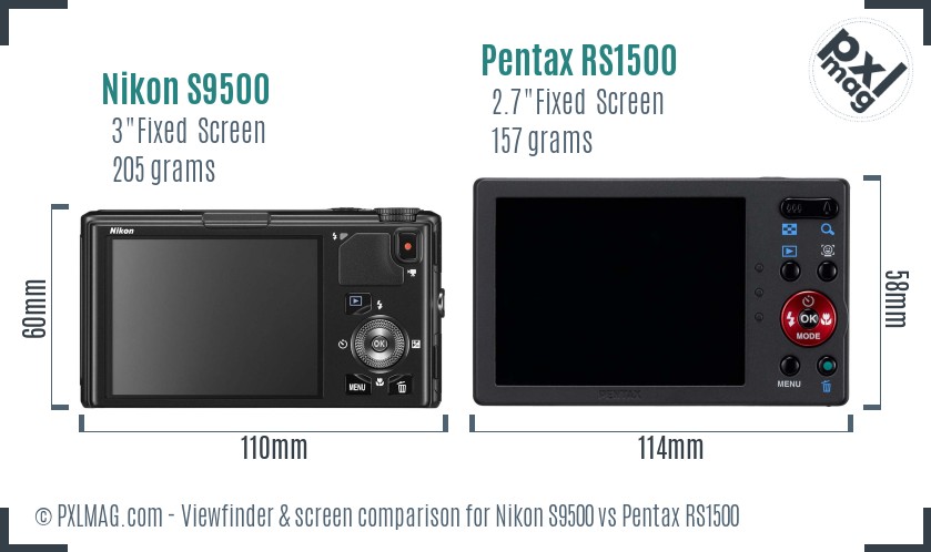 Nikon S9500 vs Pentax RS1500 Screen and Viewfinder comparison