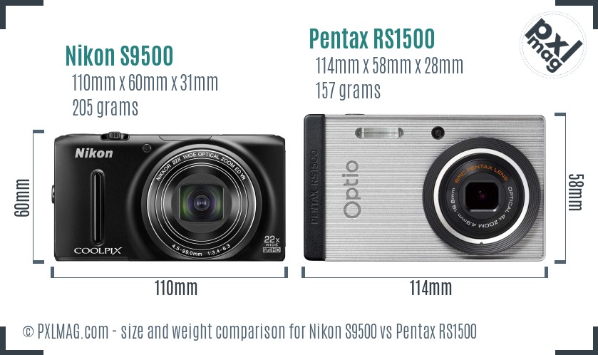 Nikon S9500 vs Pentax RS1500 size comparison