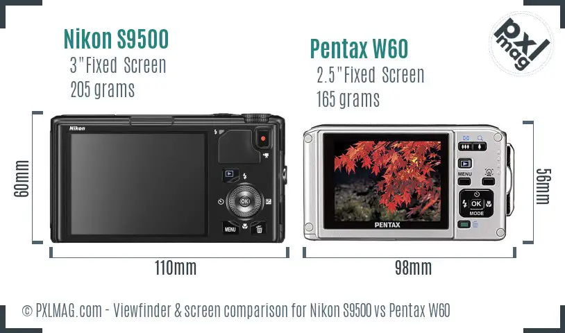 Nikon S9500 vs Pentax W60 Screen and Viewfinder comparison Nikon S9500 vs Pentax W60 Screen and Viewfinder comparison