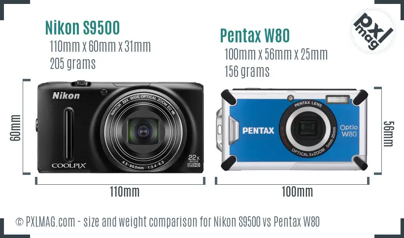 Nikon S9500 vs Pentax W80 size comparison Nikon S9500 vs Pentax W80 size comparison