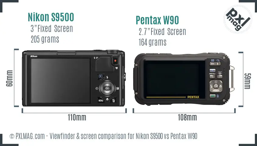 Nikon S9500 vs Pentax W90 Screen and Viewfinder comparison Nikon S9500 vs Pentax W90 Screen and Viewfinder comparison