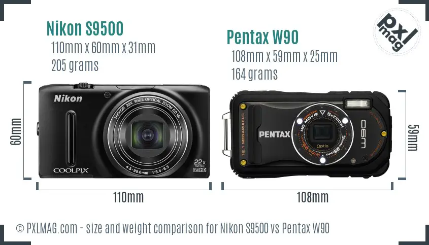 Nikon S9500 vs Pentax W90 size comparison Nikon S9500 vs Pentax W90 size comparison
