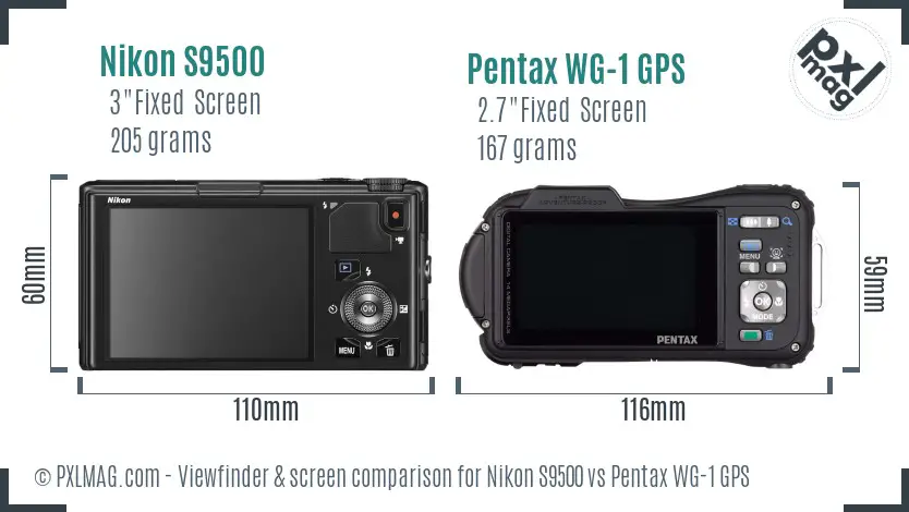 Nikon S9500 vs Pentax WG-1 GPS Screen and Viewfinder comparison
