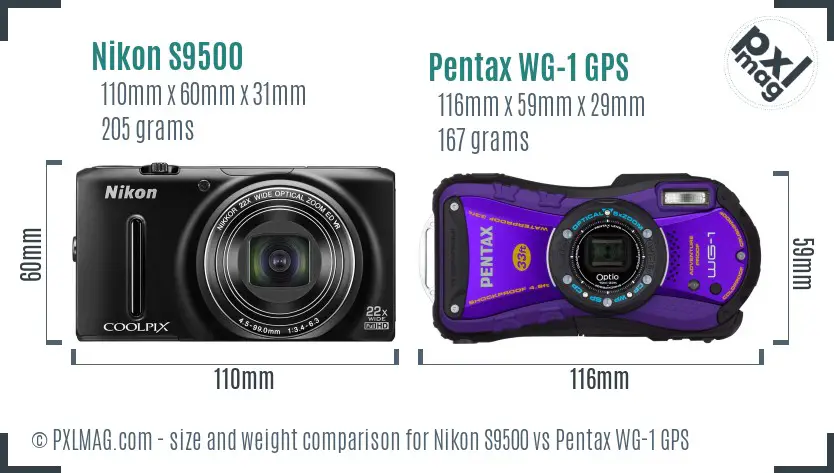 Nikon S9500 vs Pentax WG-1 GPS size comparison