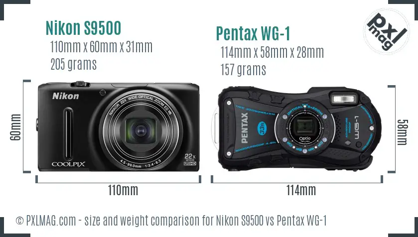 Nikon S9500 vs Pentax WG-1 size comparison