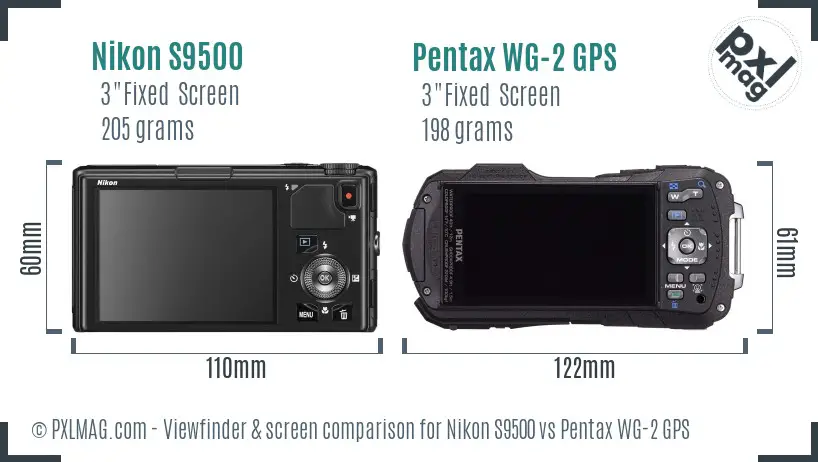 Nikon S9500 vs Pentax WG-2 GPS Screen and Viewfinder comparison