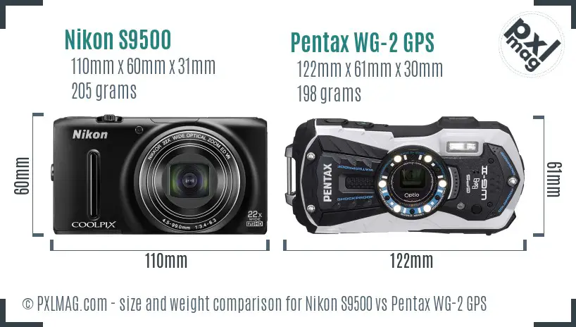 Nikon S9500 vs Pentax WG-2 GPS size comparison