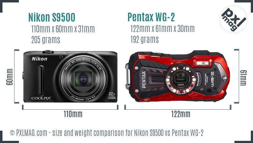 Nikon S9500 vs Pentax WG-2 size comparison Nikon S9500 vs Pentax WG-2 size comparison