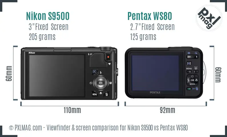 Nikon S9500 vs Pentax WS80 Screen and Viewfinder comparison