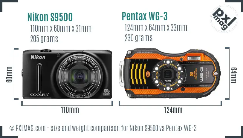 Nikon S9500 vs Pentax WG-3 size comparison Nikon S9500 vs Pentax WG-3 size comparison
