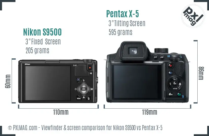 Nikon S9500 vs Pentax X-5 Screen and Viewfinder comparison