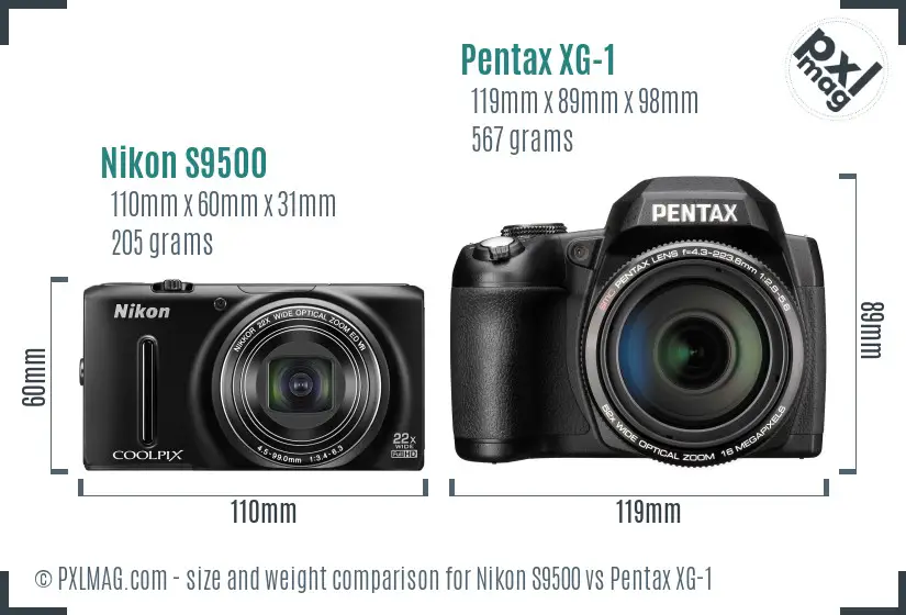 Nikon S9500 vs Pentax XG-1 size comparison