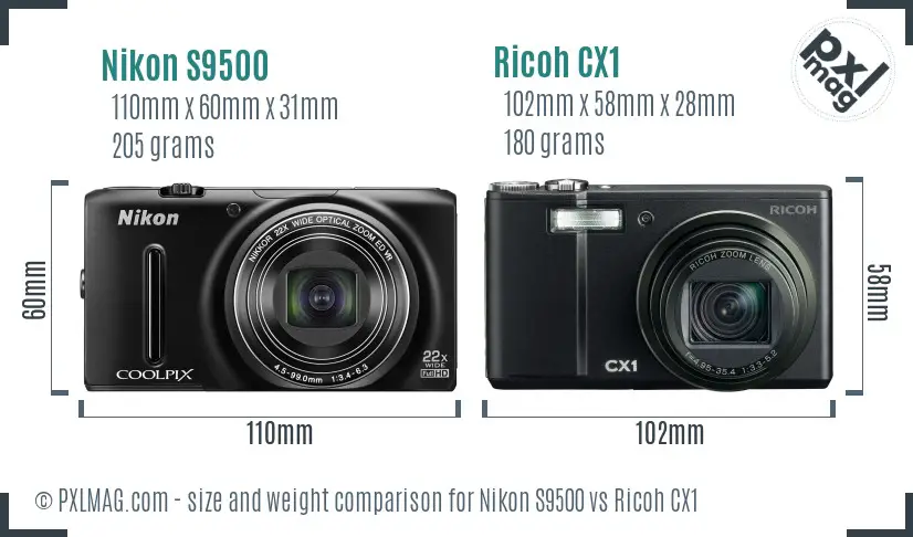 Nikon S9500 vs Ricoh CX1 size comparison Nikon S9500 vs Ricoh CX1 size comparison