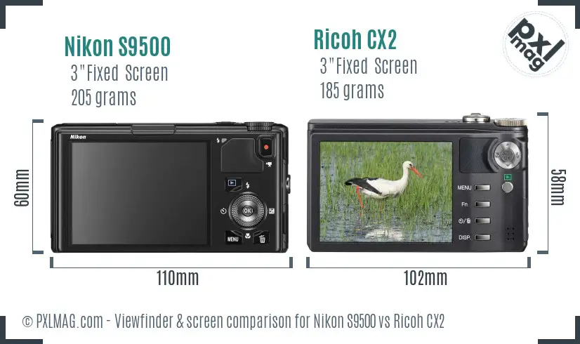 Nikon S9500 vs Ricoh CX2 Screen and Viewfinder comparison