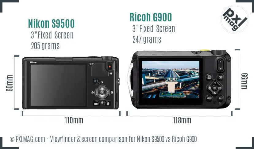 Nikon S9500 vs Ricoh G900 Screen and Viewfinder comparison