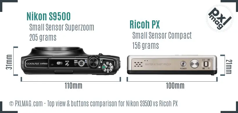 Nikon S9500 vs Ricoh PX top view buttons comparison Nikon S9500 vs Ricoh PX top view buttons comparison