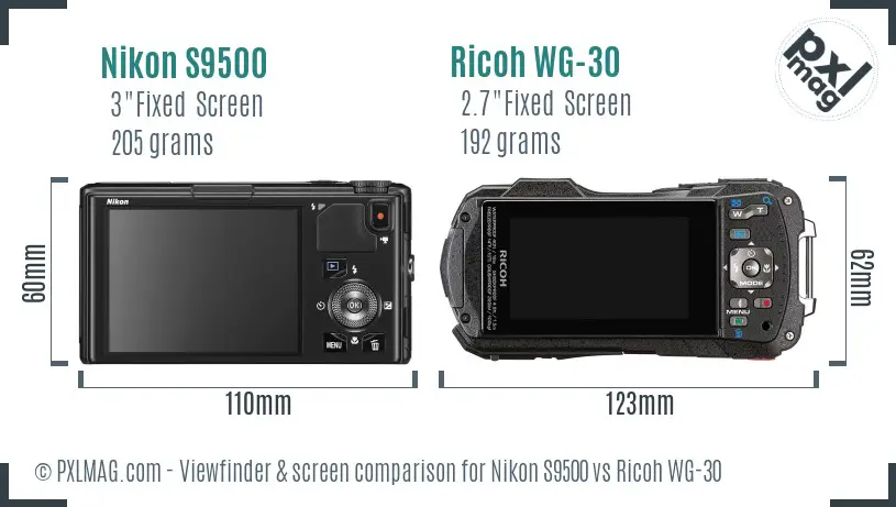 Nikon S9500 vs Ricoh WG-30 Screen and Viewfinder comparison