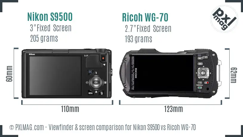 Nikon S9500 vs Ricoh WG-70 Screen and Viewfinder comparison