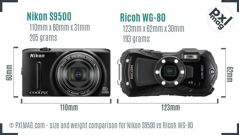 Nikon S9500 vs Ricoh WG-80 size comparison